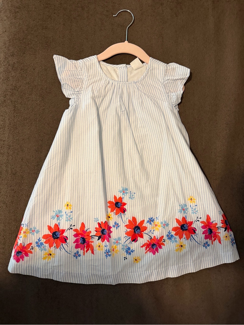 GAP White & Blue Stripe Dress with Red Floral Hem